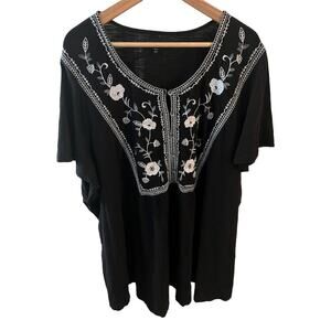 Lane Bryant flutter sleeve embroidered peasant top boho floral gauzy flowy
